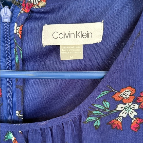 NWT! CALVIN KLEIN Blue, Red, White, and Black Ruffle Hem Floral Dress - Size 14 - Picture 6 of 11